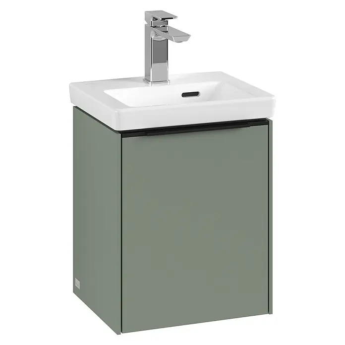 Villeroy & Boch Subway 3.0 Waschbeckenunterschrank - Soft Green, Anzahl Türen: 1 Stk., Farbe Griff: Volcano Black, B x T x H: 35,1 x 30,9 x 42,9 cm, DIN Anschlag: Rechts - Das moderne Waschbecken mit Unterschrank bietet stilvolles Design und praktische Aufbewahrungslösung im Badezimmer.