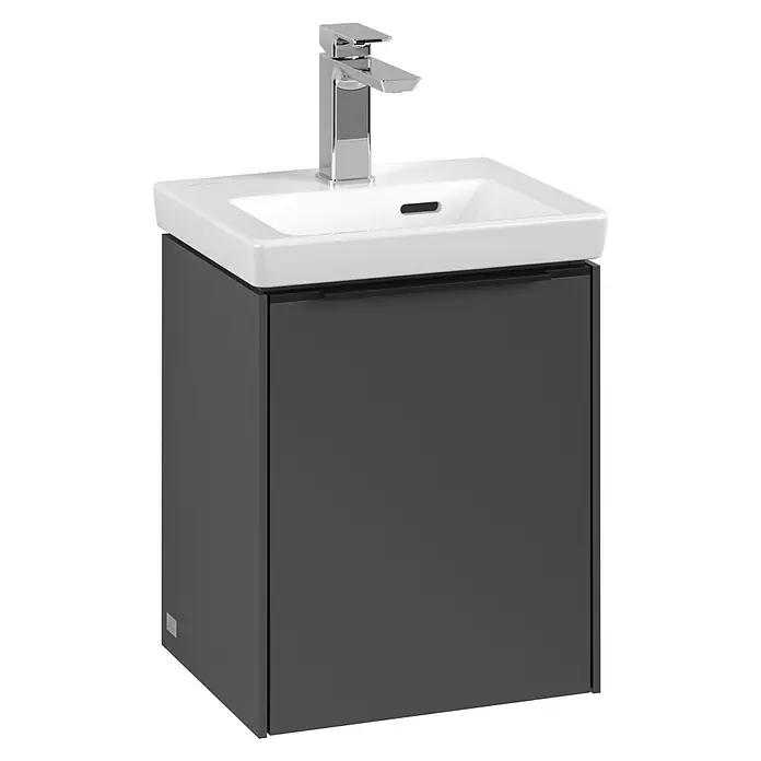 Villeroy & Boch Subway 3.0 Waschbeckenunterschrank - Graphite, Anzahl Türen: 1 Stk., Farbe Griff: Volcano Black, B x T x H: 35,1 x 30,9 x 42,9 cm, DIN Anschlag: Rechts - Elegantes Waschbecken mit Unterschrank in Anthrazit und modernem Chrom-Wasserhahn. Ein stilvolles Element für jedes Badezimmer.