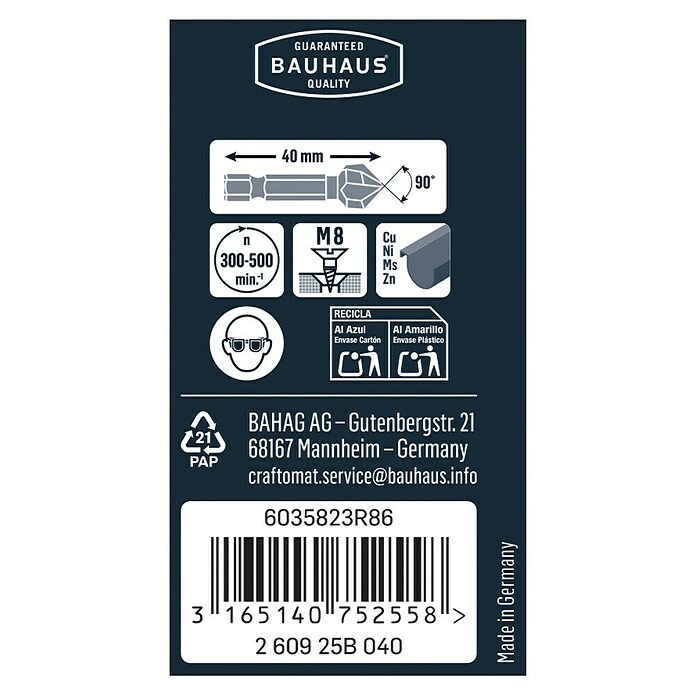Craftomat Kegelsenker (Durchmesser Schaft: ¼″ Hex, Durchmesser: 16,5 mm)