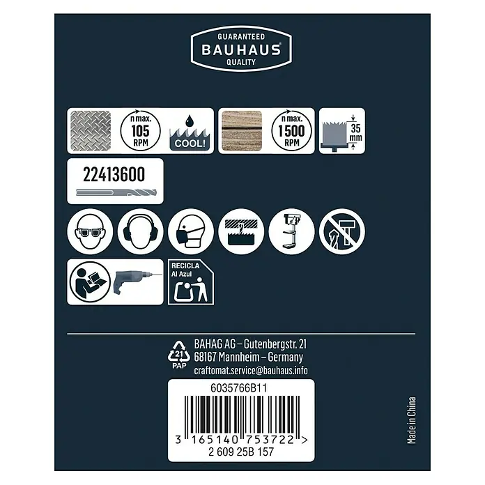 Craftomat Lochsäge83 mm, Stahl, Durchmesser Schaft: 10 mm HEX - Rückansicht