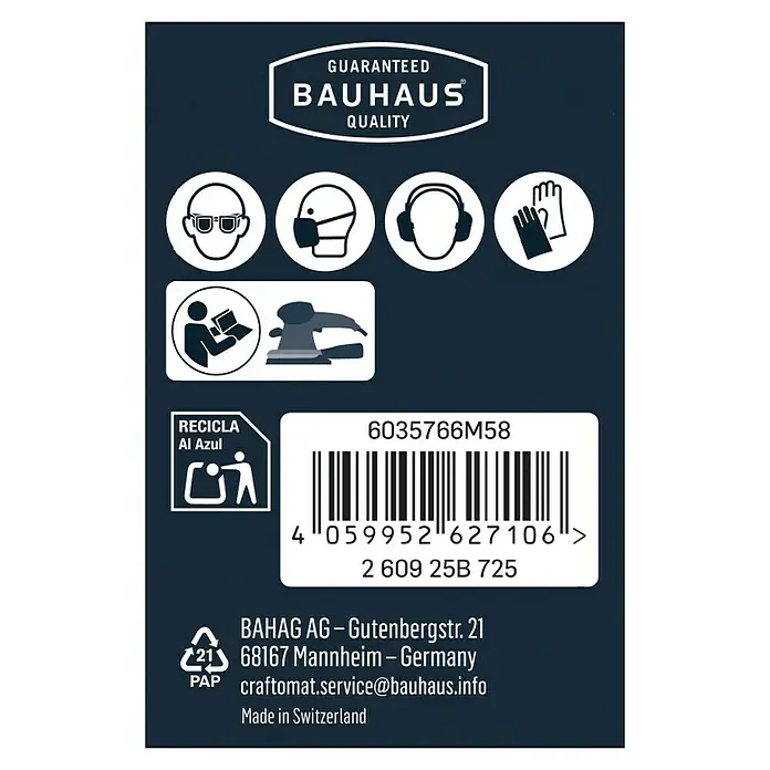 Craftomat Schleifnetz - 230 x 115 mm, Körnung: 80, 10 Stk. - Produktverpackung mit Sicherheitshinweisen, Barcode und Herstellerinformationen. Garantiert Bauhaus Qualität.