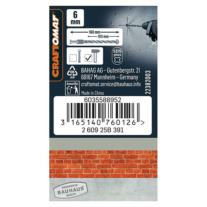 Craftomat SDS-Plus Betonbohrer (Durchmesser: 6 mm, Länge: 160 mm)