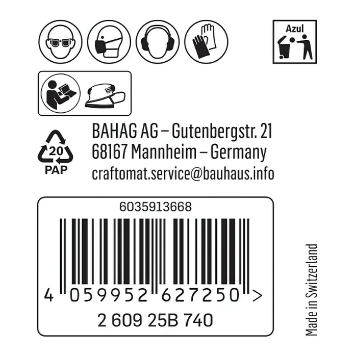Craftomat Schleifblätter - Körnung: 80, Länge: 150 mm, 1 Stk. - Produktetikett mit Sicherheitsvorkehrungen, Herstellerinformationen und Barcode.
