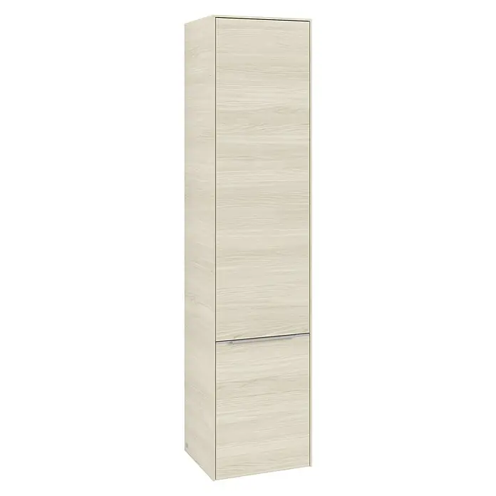 Villeroy & Boch Subway 3.0 Hochschrank - B x T x H: 40 x 36,2 x 171 cm, 2x Tür, White Oak, Farbe Griff: Aluminium glänzend, DIN Anschlag: Links - Ein schlanker, hoher Küchenschrank in hellem Holzdesign mit einer Schublade im unteren Bereich. Ideal für moderne Küchen.
