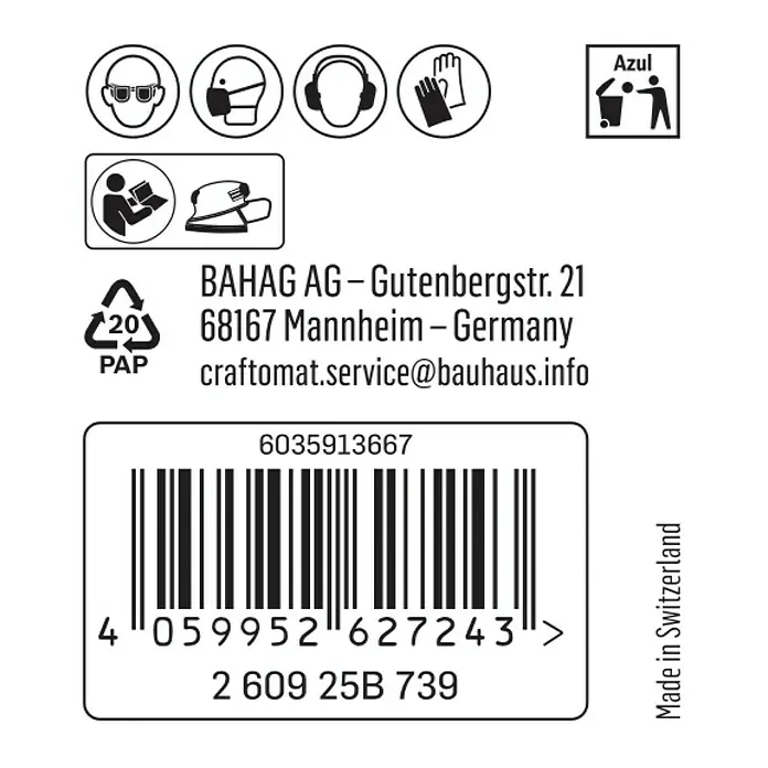 Craftomat Schleifblätter - Körnung: 40, Länge: 150 mm, 1 Stk. - Produktinformationen: Hinweise zur Sicherheit, Herstelleradresse und Barcode des Produkts.