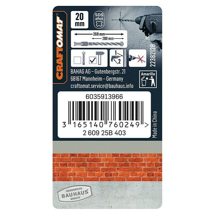 Craftomat SDS-Plus Betonbohrer (Durchmesser: 20 mm, Länge: 260 mm)