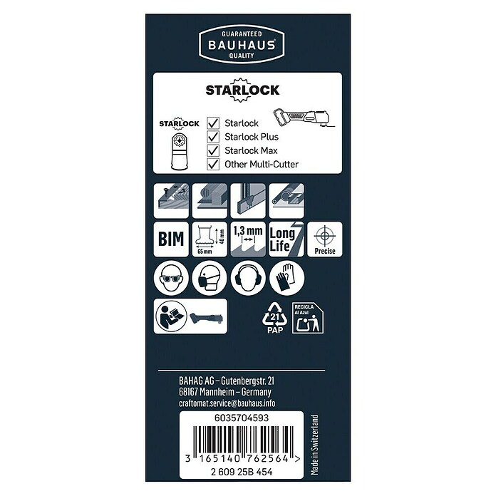 Craftomat Tauchsägeblatt AIZ 65 BB (65 mm, Material: Bi-Metall, Geeignet für: Hartholz)