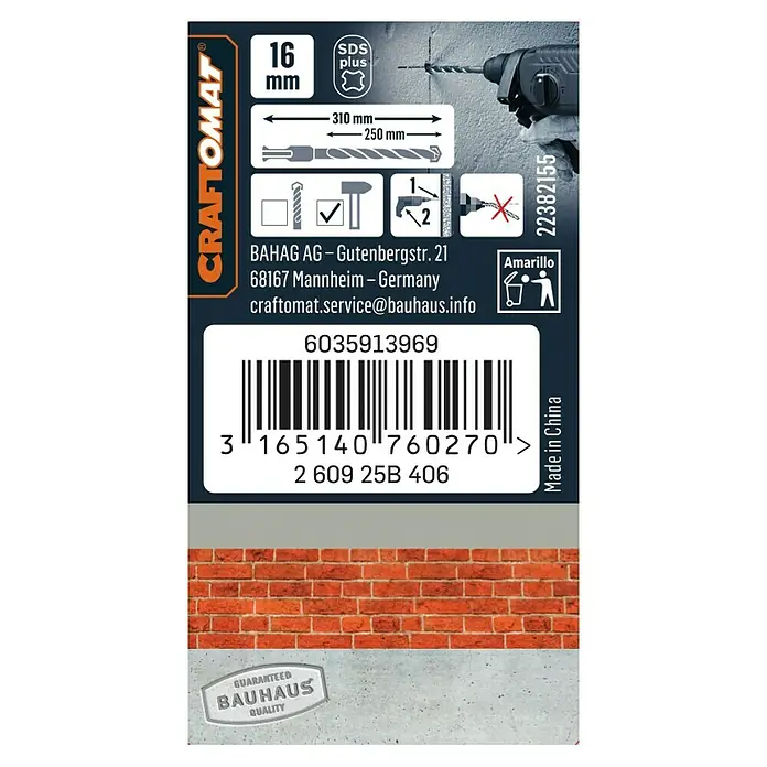 Craftomat SDS-Plus BetonbohrerLänge: 310 mm, Durchmesser Bohrer: 16 mm - Rückansicht