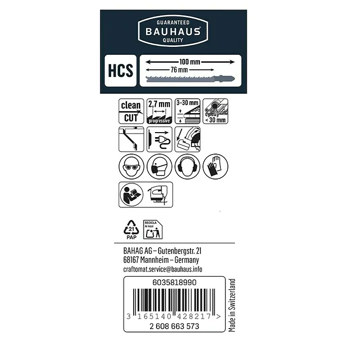 Craftomat Stichsägeblatt T 101 B - Weichholz/Kunststoffe, 2 -tlg., T-Schaft - Produktinformationen: HCS-Sägeblatt mit einer Länge von 100 mm und einer Schnittlänge von 76 mm, geeignet für saubere Schnitte.