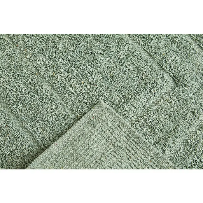 Badteppich Havanna - 50 x 80 cm, Salbei, Border, 80% Baumwolle, 20% Polyester - Nahaufnahme eines mintgrünen Frotteehandtuchs mit dekorativer Bordüre.