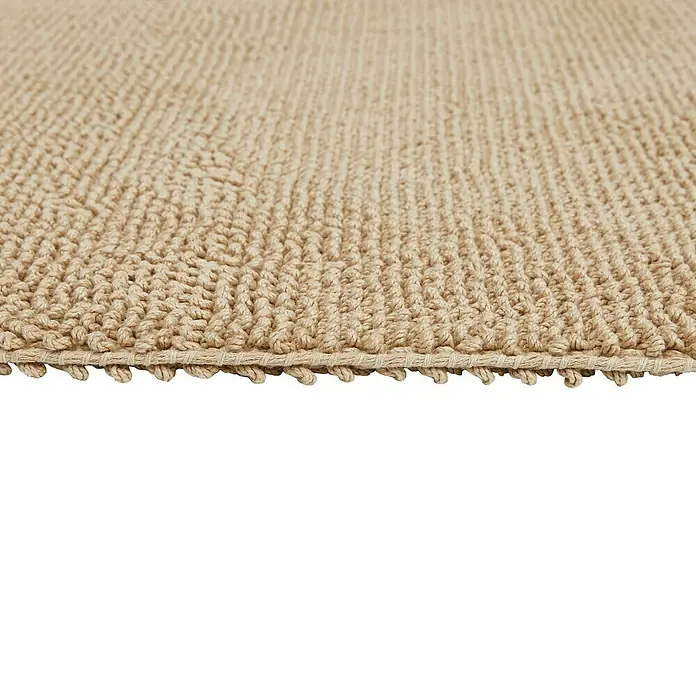Badteppich Atlanta - 50 x 80 cm, Beige, 100% Baumwolle - Nahaufnahme eines beigen Teppichs mit sichtbarer Textur und Details der Verarbeitung.