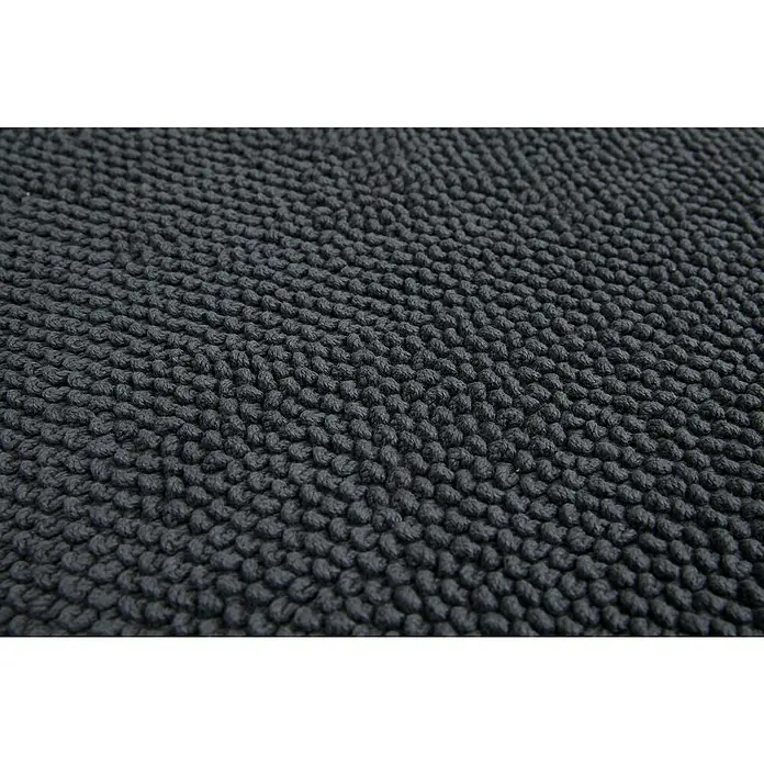 Badteppich Atlanta - 50 x 80 cm, Anthrazit, 100% Baumwolle - Nahaufnahme eines grauen Badteppichs mit Noppenstruktur, der eine weiche und saugfähige Oberfläche bietet.