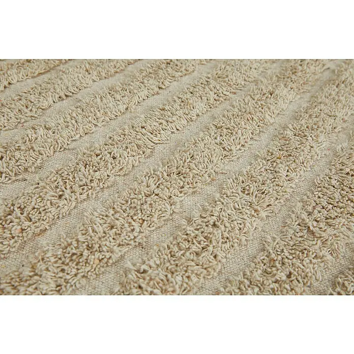 Badteppich Havanna - 50 x 80 cm, Beige, Stripe, 80% Baumwolle, 20% Polyester - Nahaufnahme eines beigen Teppichs mit strukturiertem Muster und weichen Fasern, der eine gemütliche und einladende Textur bietet.