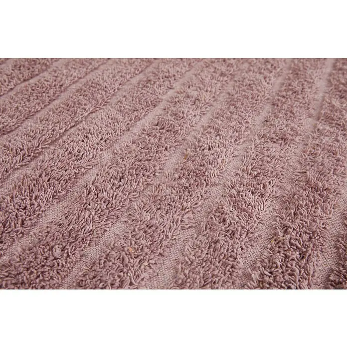 Badteppich Havanna - 50 x 80 cm, Rostrot, Stripe, 80% Baumwolle, 20% Polyester - Nahaufnahme eines gewebten, rosa-farbenen Handtuchs mit Streifenmuster.