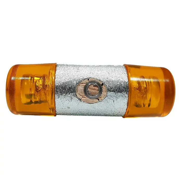 Heka Schonhammer - 330 g, Eschenholz, Durchmesser Kopf: 32 mm - Ein Gummihammer mit gelben Köpfen und einem silberfarbenen Griff, ideal für präzise Arbeiten.