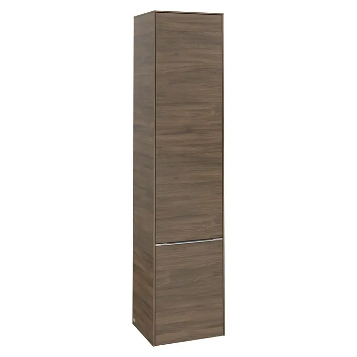 Villeroy & Boch Subway 3.0 Hochschrank - B x T x H: 40 x 36,2 x 171 cm, 2x Tür, Arizona Oak, Farbe Griff: Aluminium glänzend, DIN Anschlag: Links - Ein hochformatiger, schlanker Badezimmerschrank in Holzoptik, der Stauraum und Stil vereint. Minimalistisches Design, ideal für moderne Badezimmer.