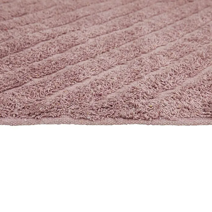Badteppich Havanna - 50 x 80 cm, Rostrot, Stripe, 80% Baumwolle, 20% Polyester - Nahaufnahme eines strukturierten, rosa Badteppichs mit geripptem Muster für Badezimmer.