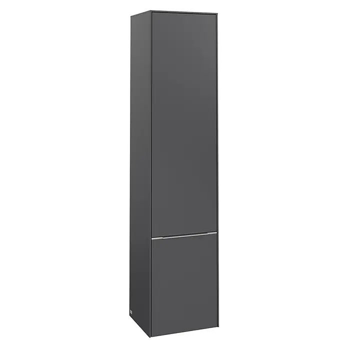 Villeroy & Boch Subway 3.0 Hochschrank - B x T x H: 40 x 36,2 x 171 cm, 2x Tür, Graphite, Farbe Griff: Aluminium glänzend, DIN Anschlag: Links - Elegante, dunkle Kühl-Gefrierkombination mit minimalistischem Design. Perfekt für moderne Küchen, bietet viel Stauraum und eine stilvolle Optik.