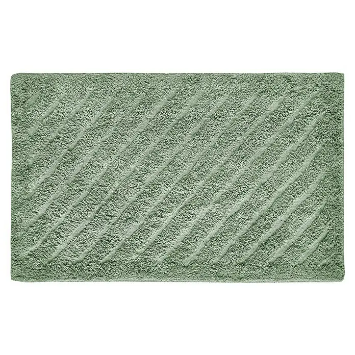 Badteppich Havanna - 50 x 80 cm, Salbei, Stripe, 80% Baumwolle, 20% Polyester - Ein weicher, rechteckiger, salbeigrüner Badteppich mit einem subtilen diagonalen Streifenmuster, ideal für Badezimmer.
