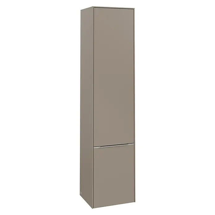 Villeroy & Boch Subway 3.0 Hochschrank - B x T x H: 40 x 36,2 x 171 cm, 2x Tür, Taupe, Farbe Griff: Aluminium glänzend, DIN Anschlag: Links - Schrank in Taupe mit zwei Fächern. Modernes Möbelstück zur Aufbewahrung von Gegenständen im Wohnbereich.