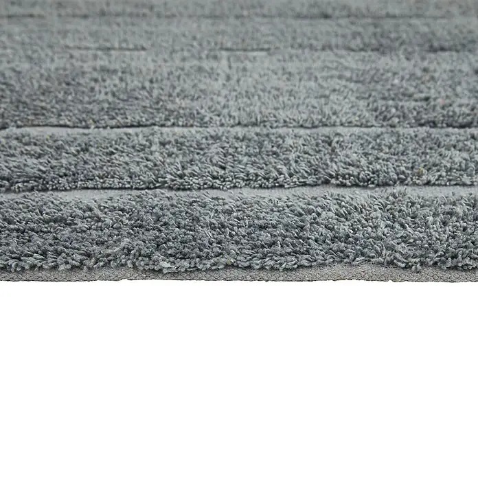 Badteppich Havanna - 50 x 80 cm, Grau, Border, 80% Baumwolle, 20% Polyester - Nahaufnahme eines grauen Teppichs, der die Textur und die Details der Fasern hervorhebt. Ideal für die Präsentation von Heimtextilien.