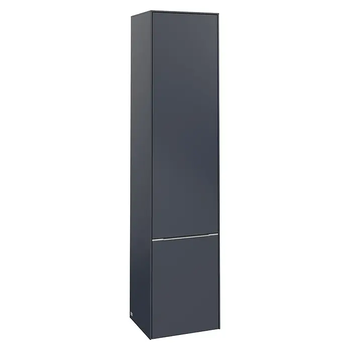Villeroy & Boch Subway 3.0 Hochschrank - B x T x H: 40 x 36,2 x 171 cm, 2x Tür, Marine Blue, Farbe Griff: Aluminium glänzend, DIN Anschlag: Links - Schlanker, grauer Kühlschrank mit eleganten Griffen, ideal für moderne Küchen. Das Gerät bietet viel Stauraum auf kleinem Raum.
