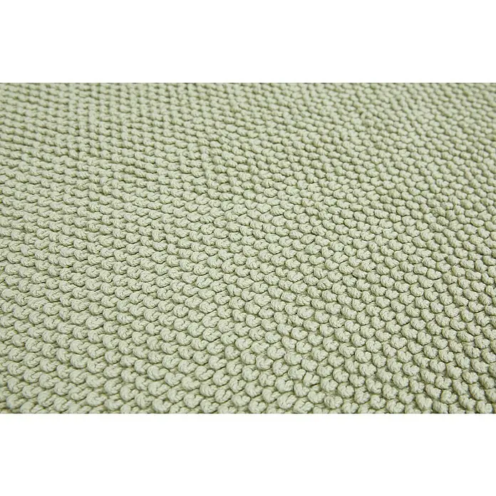 Badteppich Atlanta - 50 x 80 cm, Salbei, 100% Baumwolle - Nahaufnahme eines gewebten, hellgrünen Badteppichs mit Noppenstruktur.