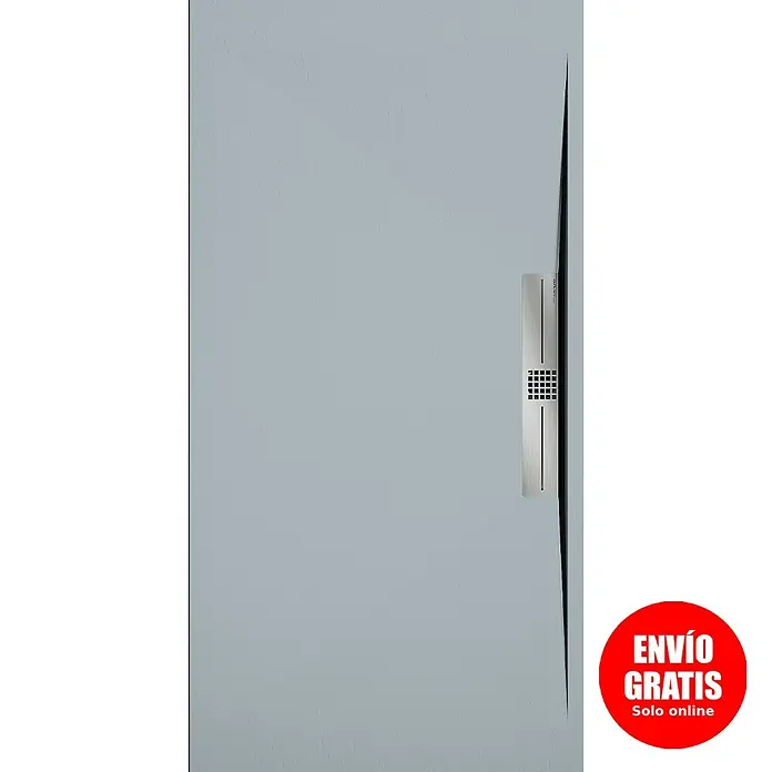 Duplach Plato de ducha Side - L x An: 110 x 90 cm, Material compuesto, Gris - Elegante puerta moderna en un tono azul claro con un tirador metálico vertical y un adhesivo rojo de "Envío Gratis".