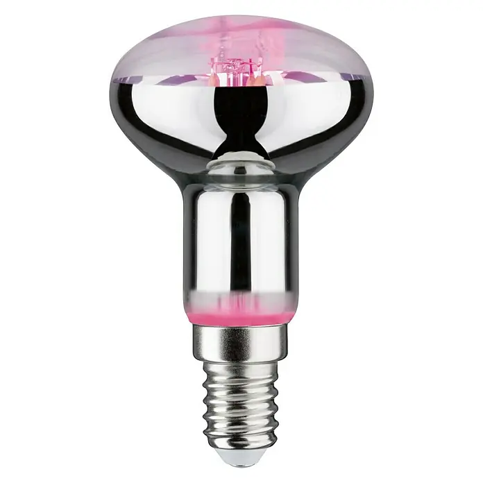 Paulmann Pflanzenlampe Grow Green - 4 W, 100 lm, R50 - Ein schickes LED-Leuchtmittel mit rosa Lichteffekt. Die Lampe hat eine markante Form und einen Chromsockel, der für einen modernen Look sorgt.