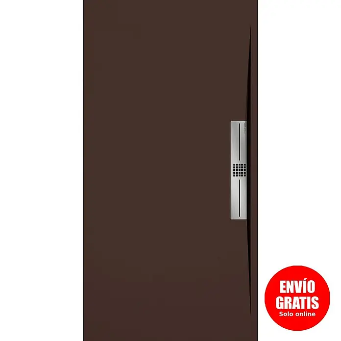Duplach Plato de ducha Side - L x An: 140 x 70 cm, Material compuesto, Chocolate - Primer plano de una puerta principal marrón moderna con un elegante tirador plateado y la etiqueta "Envío Gratis".