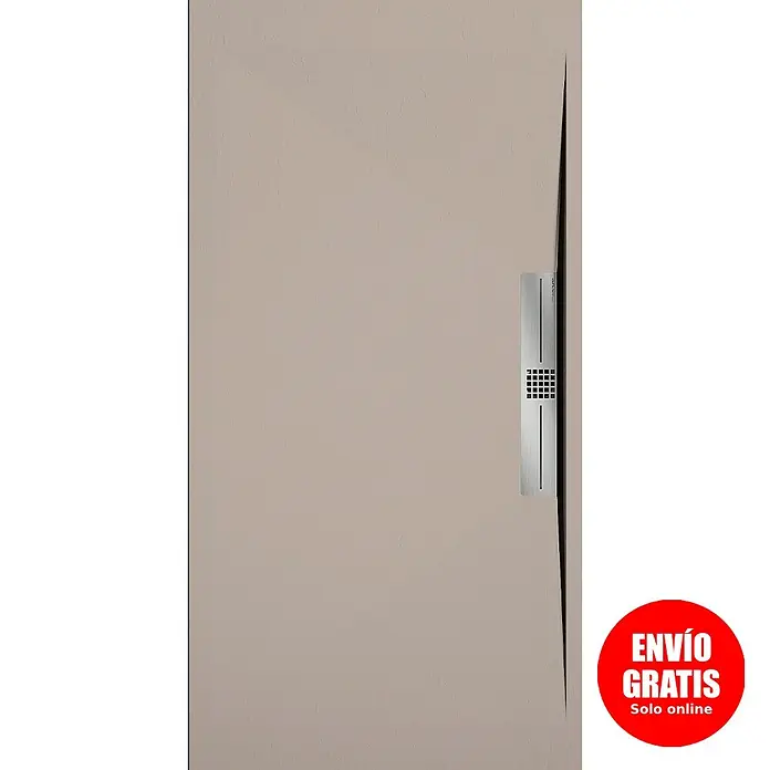 Duplach Plato de ducha Side - L x An: 130 x 70 cm, Material compuesto, Arena - Primer plano de una puerta moderna con una elegante manija plateada que acentúa su diseño minimalista.