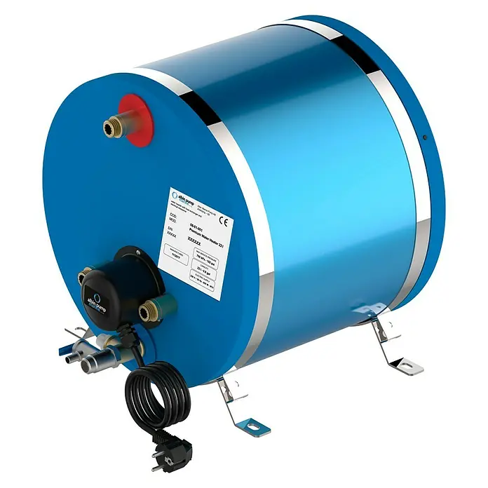 Albin Pump Warmwasserspeicher Premium - Fassungsvermögen: 22 l, Heizleistung: 850 W, Ø x L: 390 x 423 mm - Abbildung eines blauen Albin Pump Premium Wassererhitzers 221, ideal für effiziente Warmwasserbereitung.