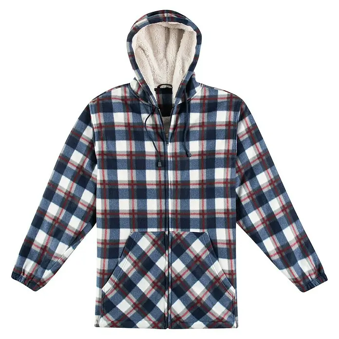 Scheibler Thermojacke Dalroy - Navy-Kariert, XL - Karierter Fleece-Hoodie mit durchgehendem Reißverschluss und Sherpa-Futter, ideal für Wärme und Komfort.