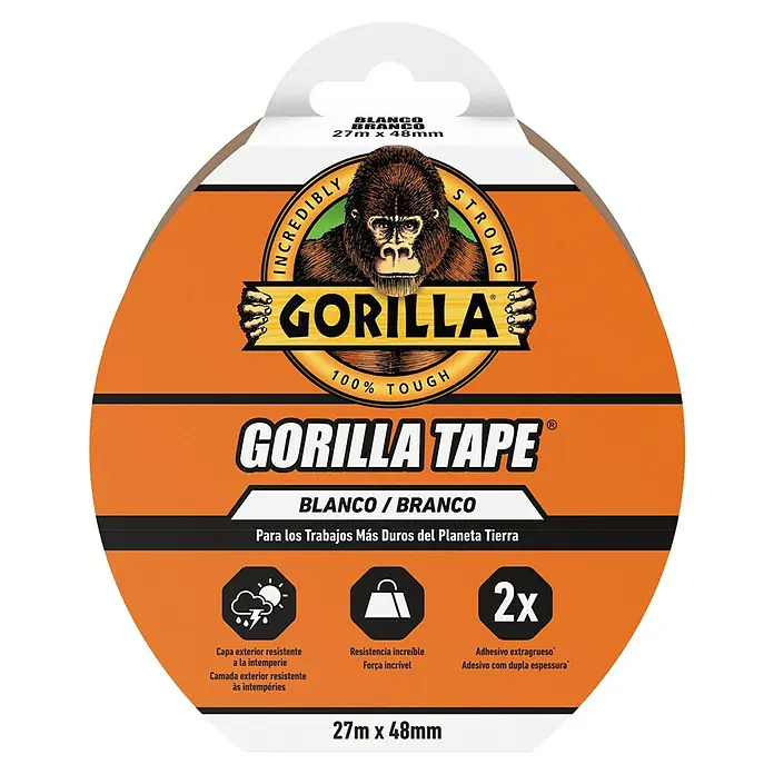Gorilla Cinta de reparación Americana - Blanco, 27 m x 48 mm - Imagen de cinta adhesiva Gorilla Tape, fuerte y versátil para reparaciones.