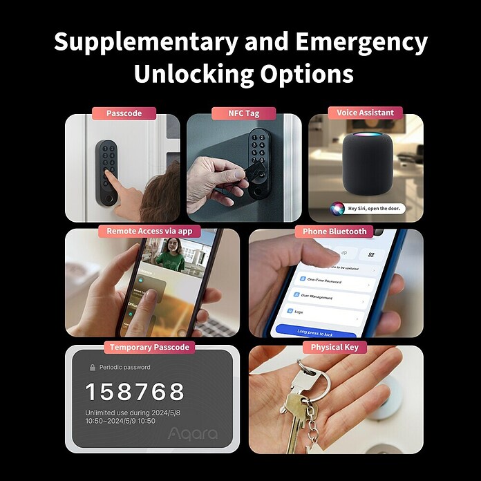 Aqara Cerradura electrónica U200 (Manejo: Huella dactilar, código de acceso, smartphone, Apto para: Puertas, Negro) | BAUHAUS