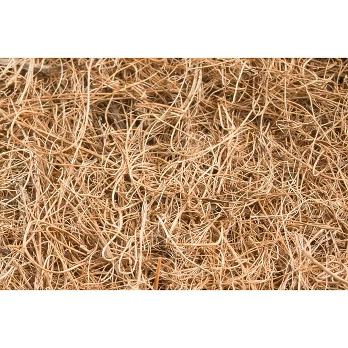 Windhager Kokosmulchscheibe Cocodisc - Durchmesser: 37 cm, Natur - Nahaufnahme von trockenen, braunen Pflanzenfasern, die als natürliche Bodenabdeckung oder Mulch verwendet werden. Ideal für Garten und Landschaftsbau.