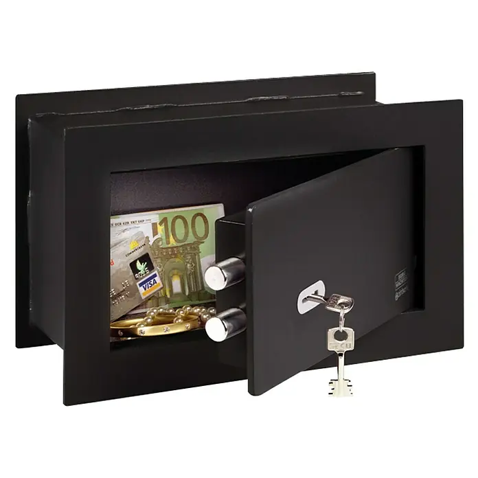 Burg-Wächter Caja fuerte empotrable PW1S - 148 x 260 x 180 mm, Candado de alta seguridad de doble paleta - Caja fuerte abierta con dinero, tarjeta de crédito, joyas y llave.