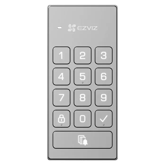EZVIZ Elektronisches Türschloss-Set DL01 PRO Set - 2 -tlg., Anzahl Schlüssel: 2 Stk. - Nahaufnahme einer EZVIZ-Tastatur mit beleuchteten Tasten für sicheren und einfachen Zugang. Ideal für Smart-Home-Sicherheitssysteme.