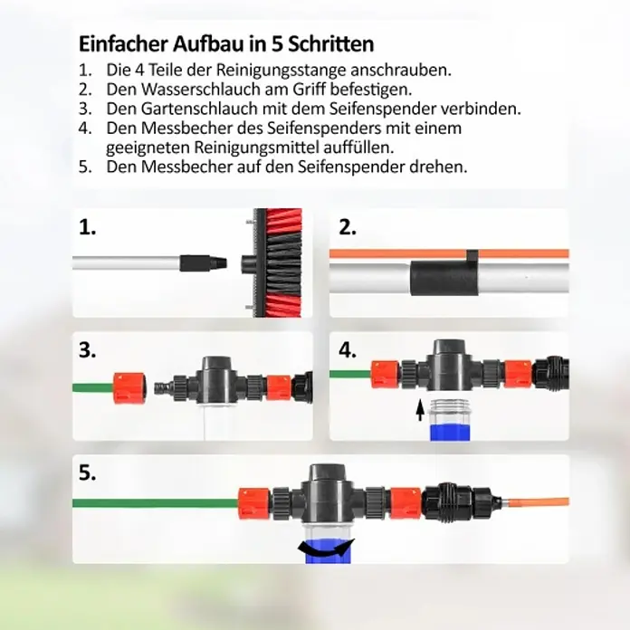 Starlyf Reinigungs- & Polierbürste Telescopic Hydrocleaner - Länge: 3,6 m, Aluminium - Montageanleitung für eine Reinigungsbürste in 5 Schritten.