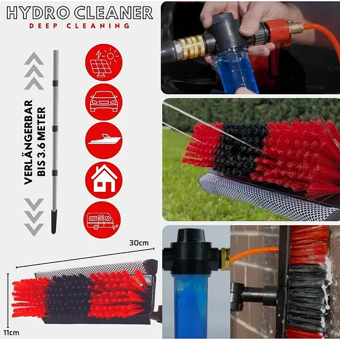 Starlyf Reinigungs- & Polierbürste Telescopic Hydrocleaner - Länge: 3,6 m, Aluminium - Hydro Cleaner Reinigungsbürste für die Tiefenreinigung verschiedener Oberflächen wie Autos, Boote, Häuser und mehr.