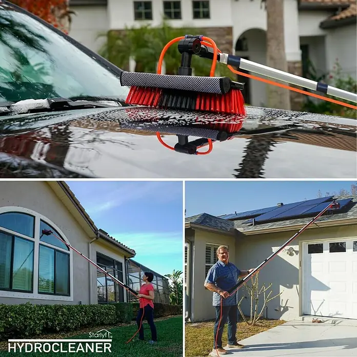 Starlyf Reinigungs- & Polierbürste Telescopic Hydrocleaner - Länge: 3,6 m, Aluminium - Das Hydrocleaner-Set mit Bürste und Teleskopstiel wird zur Reinigung von Autos, Fenstern und Solarmodulen eingesetzt.