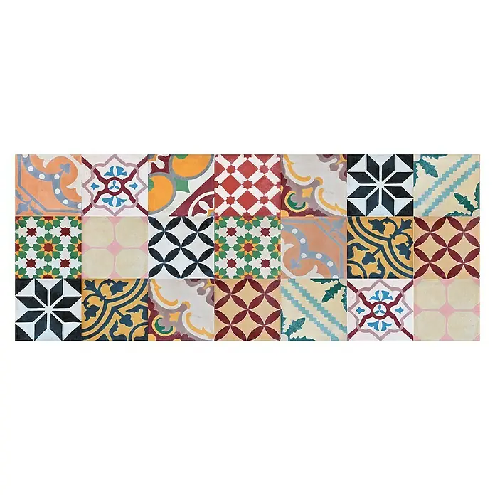 Cenefa para baldosas Hidráulica - 50 x 20 cm, Multicolor - Surtido de patrones de azulejos en colores vibrantes. Ideal para diseño de paredes y pisos con estilo mediterráneo.
