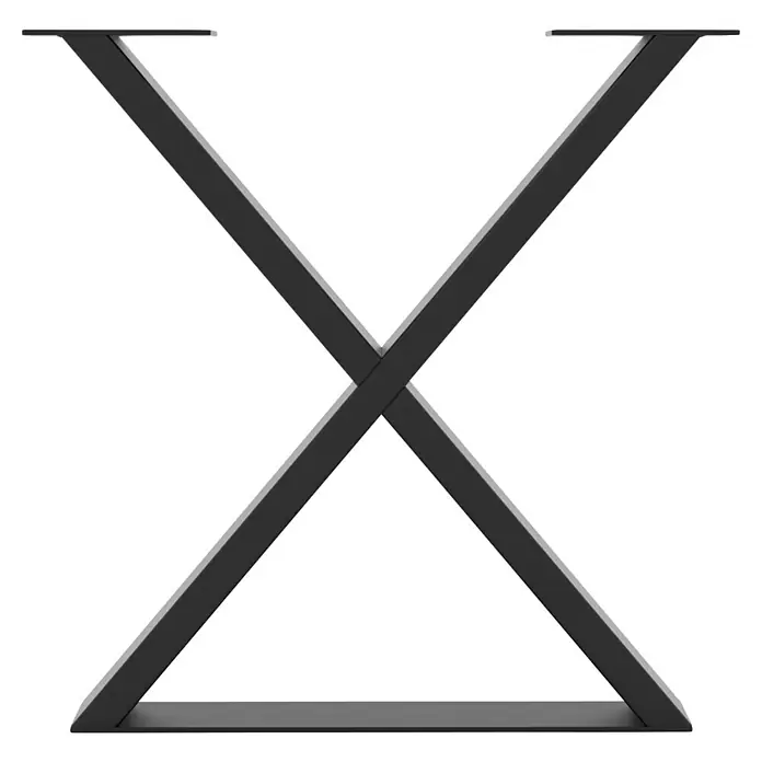 Rei Möbelfuß - B x H: 40 x 40 cm, Traglast: 200 kg, Stahl, Schwarz - Detailansicht eines schwarzen Tischbeins in X-Form mit horizontalen Verstrebungen. Das Design ist modern und stabil.