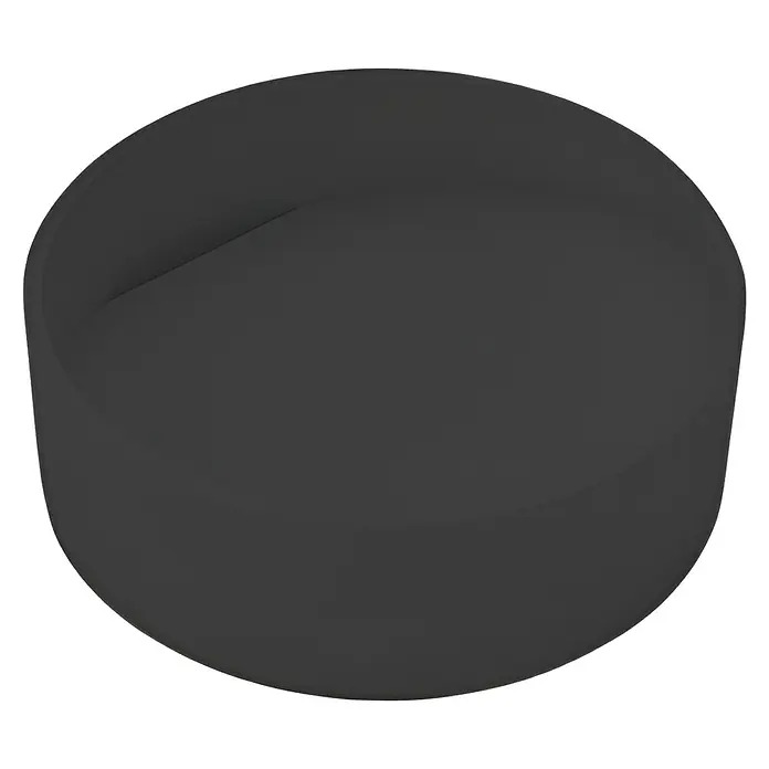 Lavabo de sobremesa Luna - Diámetro: 37 cm, Negro, Redonda - Primer plano de un puf redondo gris con un borde inclinado distintivo, ideal para una vida moderna y opciones de asientos relajados.
