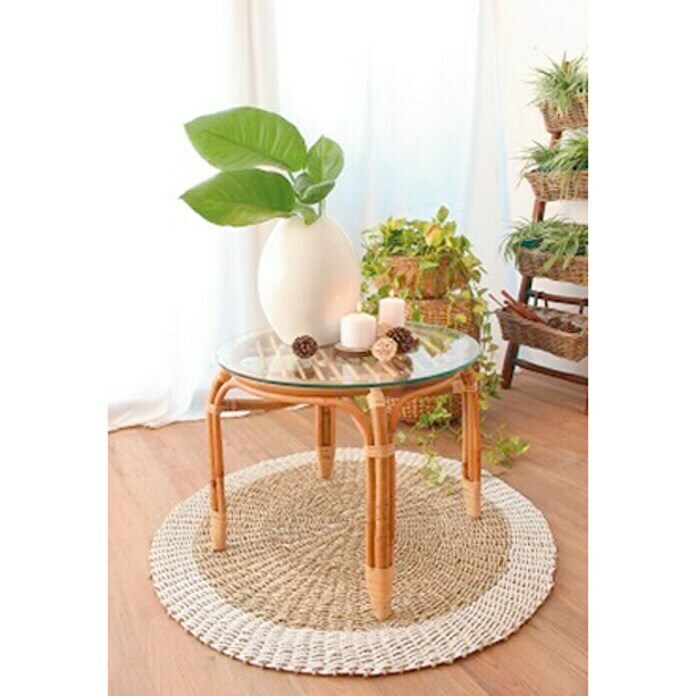 Mesa auxiliar redonda de jardín Sumatra (L x An: 50 x 50 cm, Material del tablero de la mesa: Vidrio, Natural)