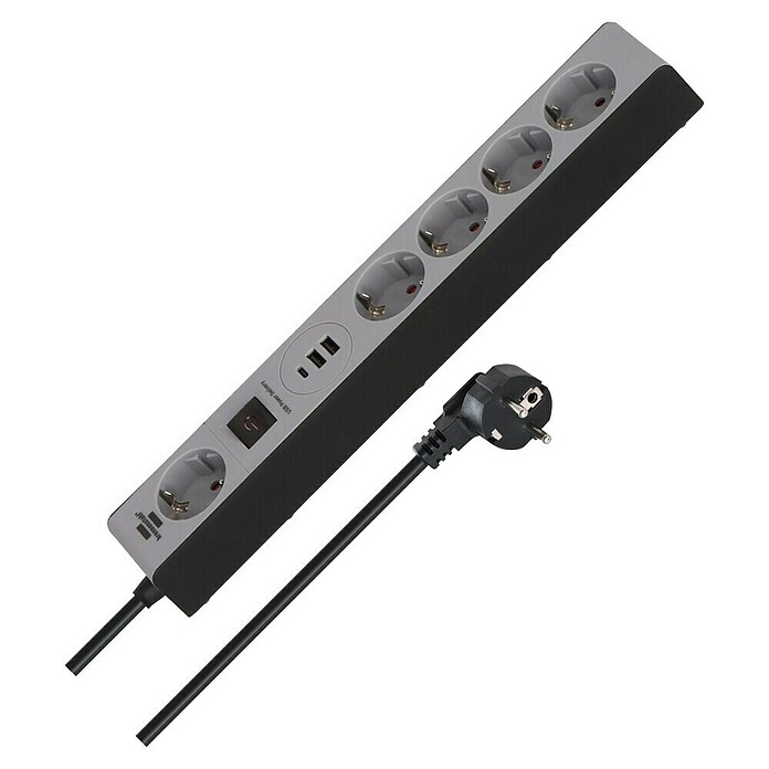 Brennenstuhl Steckdosenleiste USB-C, 2 x USB-A (Schwarz, Grau, Kabellänge: 1,5 m, Mit Schalter) | BAUHAUS