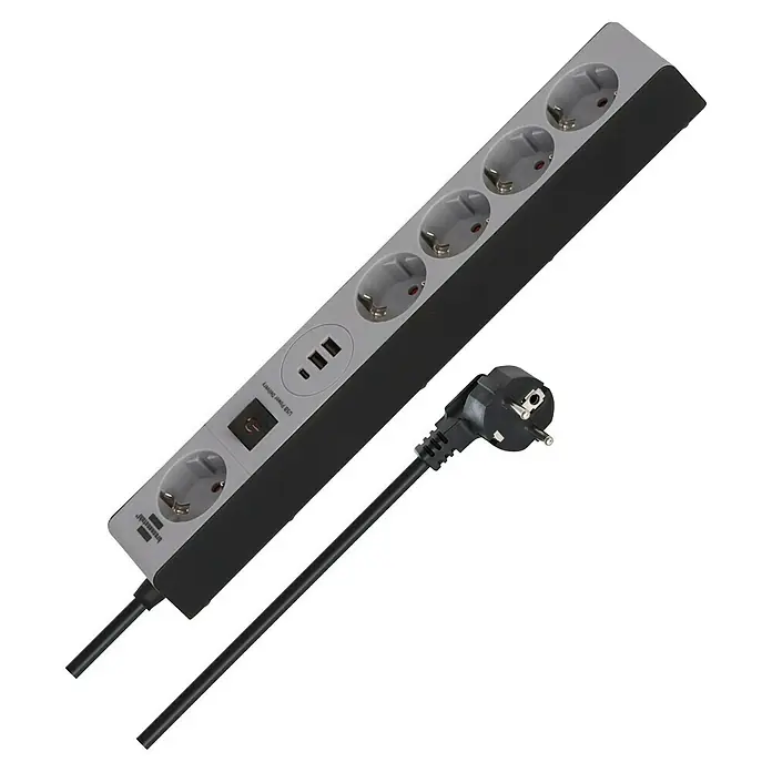 Brennenstuhl Steckdosenleiste USB-C, 2 x USB-A - Schwarz, Grau, Kabellänge: 1,5 m, Mit Schalter - Steckdosenleiste mit fünf Schutzkontaktsteckdosen, zwei USB-Anschlüssen, einem Schalter und einem Netzkabel mit Stecker für vielseitige Stromversorgung.