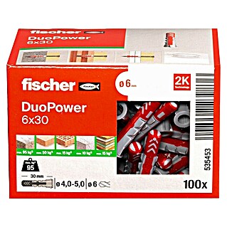 Fischer Duopower Dübelsortiment (Durchmesser Dübel: 6 mm, Länge Dübel: 30 mm, Mit Rand, Alle Baustoffe, 100 Stk.)