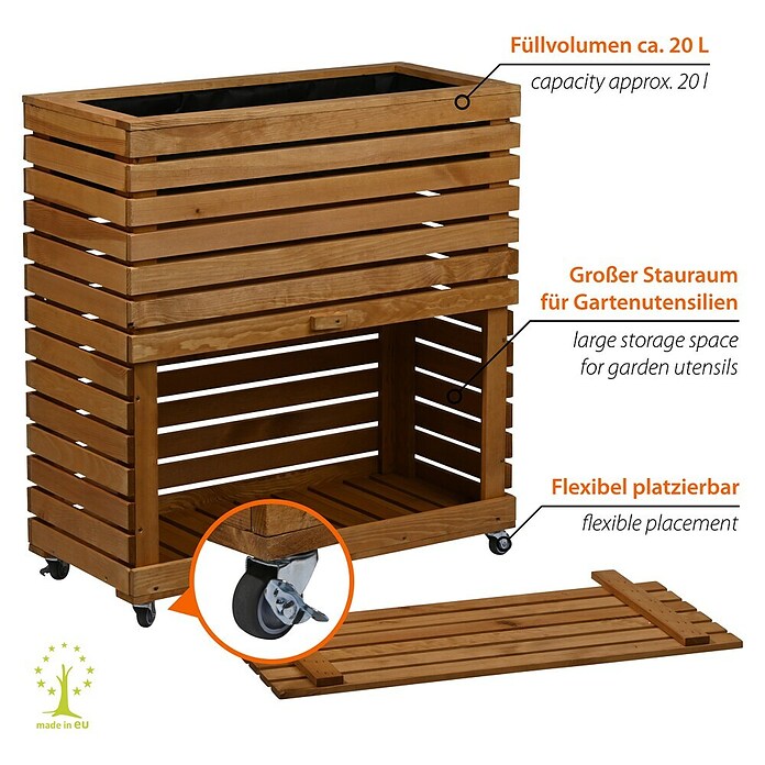 Dobar Hochbeet Rolla GR. L (L x B x H: 72 x 32,5 x 78 cm, 50 l, Holz, Braun) | BAUHAUS