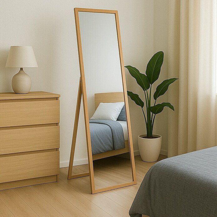 Espejo con marco de pie Palmira (42,5 x 122,5 cm, Natural, Madera) | BAUHAUS